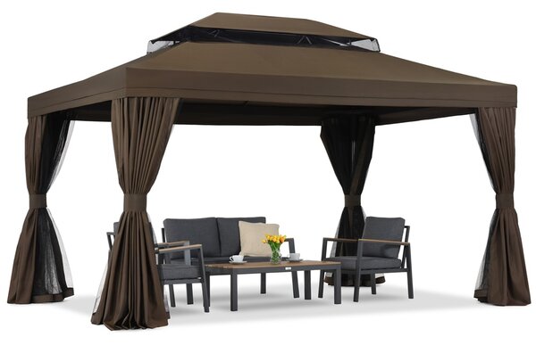 Padiglione da giardino con zanzariera e tende Valencia 3x3 marrone Garden Point