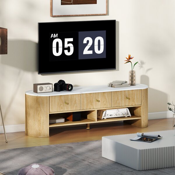 HOMCOM Mobile TV 140 cm, mobile per TV da 65 pollici effetto marmo 3 cassetti a scanalature effetto legno naturale | Aosom Italy