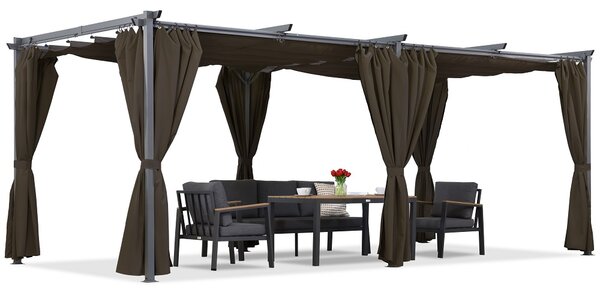 Pergola da terrazzo marrone La Palma 3x6m con tende Garden Point