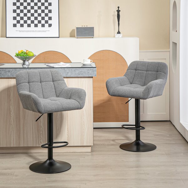 HOMCOM Sgabello da Bar 2er-Set Design Retrò regolabile in altezza Velluto Grigio + Nero | Aosom Italy