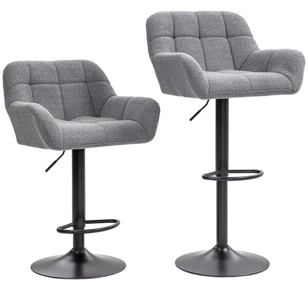 HOMCOM Sgabello da Bar 2er-Set Design Retrò regolabile in altezza Velluto Grigio + Nero | Aosom Italy