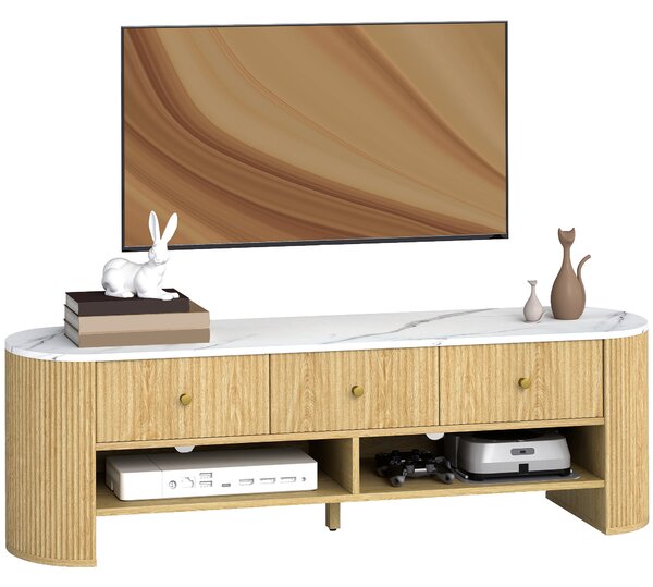 HOMCOM Mobile TV 140 cm, mobile per TV da 65 pollici effetto marmo 3 cassetti a scanalature effetto legno naturale | Aosom Italy