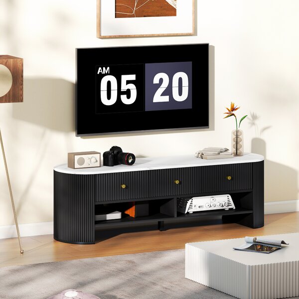 HOMCOM Mobile TV 140 cm, mobile TV per televisore 65 pollici effetto marmo con 3 cassetti frontali a canna di fucile 2 mensole nero | Aosom Italy