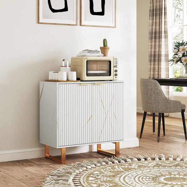 HOMCOM Buffet da salotto mobile da archiviazione dallo stile moderno con armadio a 2 porte scanalate, mensola regolabile, piedi in metallo, bianco | Aosom Italy