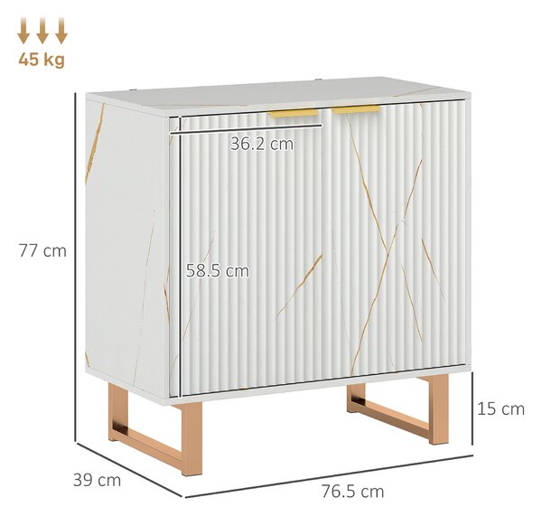 HOMCOM Buffet da salotto mobile da archiviazione dallo stile moderno con armadio a 2 porte scanalate, mensola regolabile, piedi in metallo, bianco | Aosom Italy