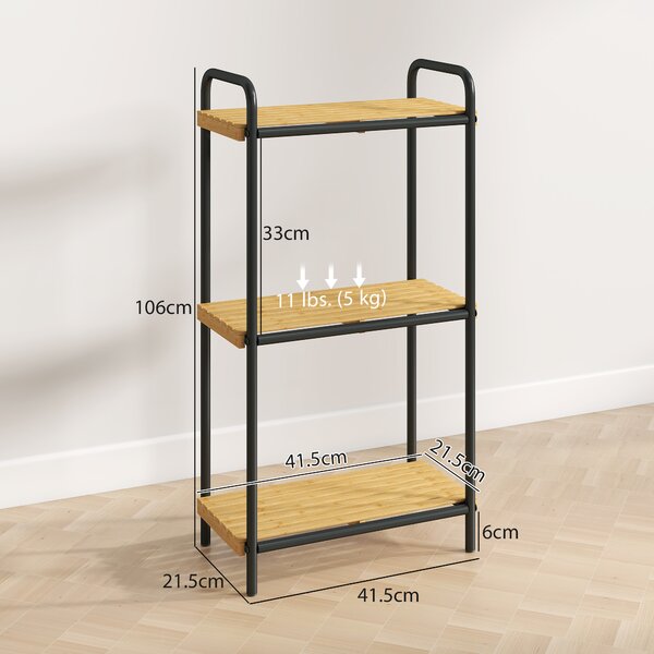 HOMCOM Mensola da Bagno in Bambù con 3 Ripiani Aperti Design a Doghe e Struttura in Acciaio 41,5x21,5x77,5 cm Naturale | Aosom Italy