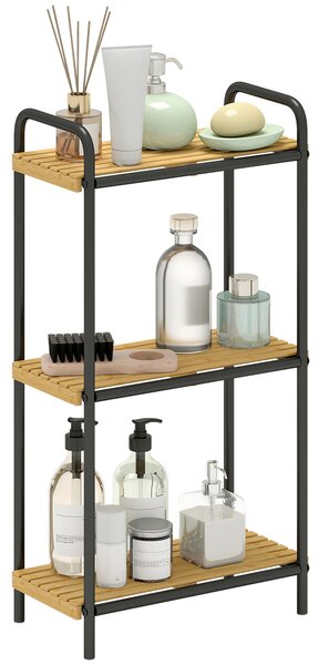 HOMCOM Mensola da Bagno in Bambù con 3 Ripiani Aperti Design a Doghe e Struttura in Acciaio 41,5x21,5x77,5 cm Naturale | Aosom Italy