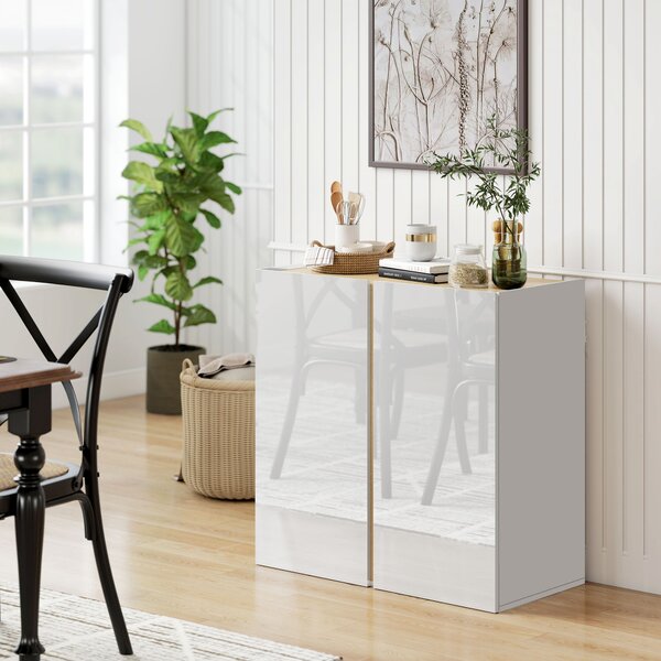 HOMCOM Buffet a alta brillantezza, mobile da archiviazione con 2 porte a chiusura ammortizzata e ripiano regolabile, 80x40x80cm, bianco | Aosom Italy