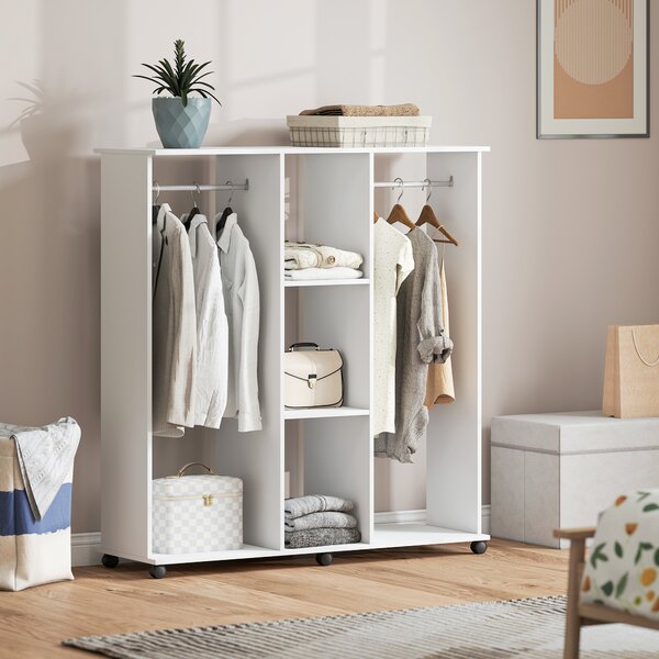 HOMCOM Armadio guardaroba mobile con 6 ruote 120 x 40 x 128 cm in legno bianco | Aosom Italy