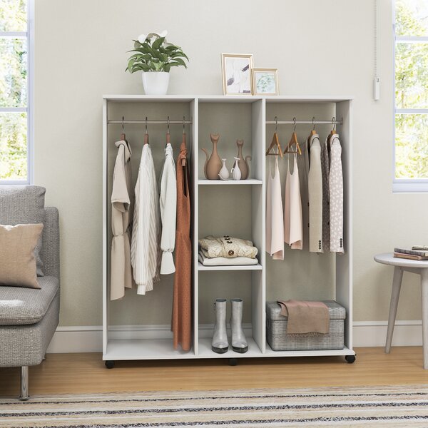 HOMCOM Armadio guardaroba mobile con 6 ruote 120 x 40 x 128 cm in legno bianco | Aosom Italy