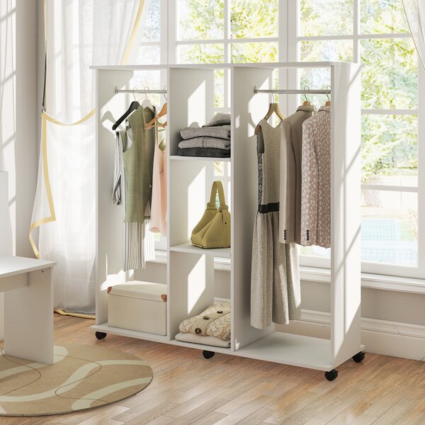 HOMCOM Armadio guardaroba mobile con 6 ruote 120 x 40 x 128 cm in legno bianco | Aosom Italy