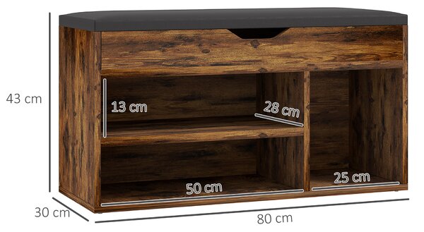 HOMCOM Mobile Scarpiera Banc a Scarpe 2 Niveaux Rangement, Nicchia + Baule Integrato con Cuscino Effetto Mogano | Aosom Italy