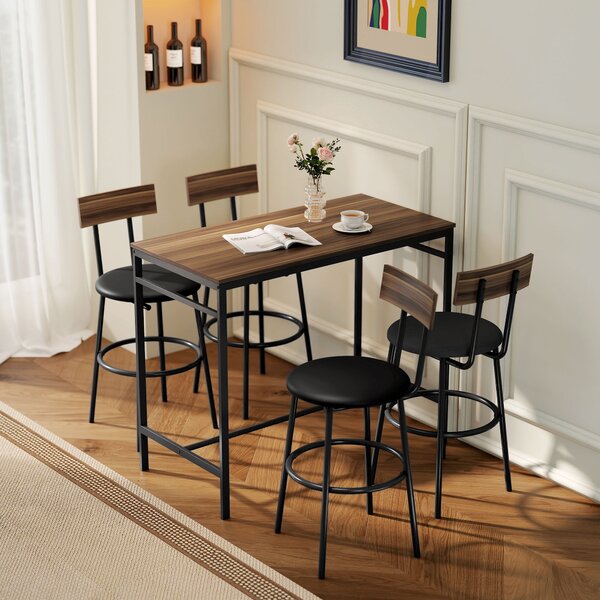 HOMCOM Set da Tavolo da Bar 5 Pezzi con 4 Sgabelli, Design Industriale, per Cucina, Sala da Pranzo, Legno, Acciaio, Marrone | Aosom Italy