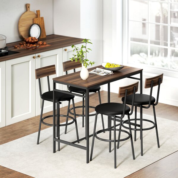 HOMCOM Set da Tavolo da Bar 5 Pezzi con 4 Sgabelli, Design Industriale, per Cucina, Sala da Pranzo, Legno, Acciaio, Marrone | Aosom Italy