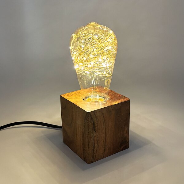 Portalampada da tavolo Cubo in legno artigianale E27 75×75 mm LedLedITALIA