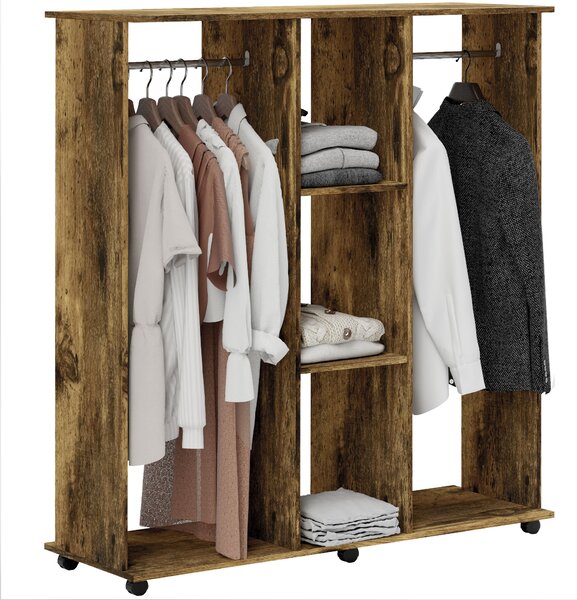 HOMCOM Armadio penderie mobiletto di archiviazione mobile 6 ruote 120 x 40 x 128 cm in legno marrone | Aosom Italy