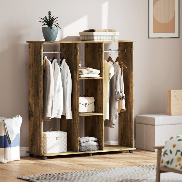 HOMCOM Armadio penderie mobiletto di archiviazione mobile 6 ruote 120 x 40 x 128 cm in legno marrone | Aosom Italy