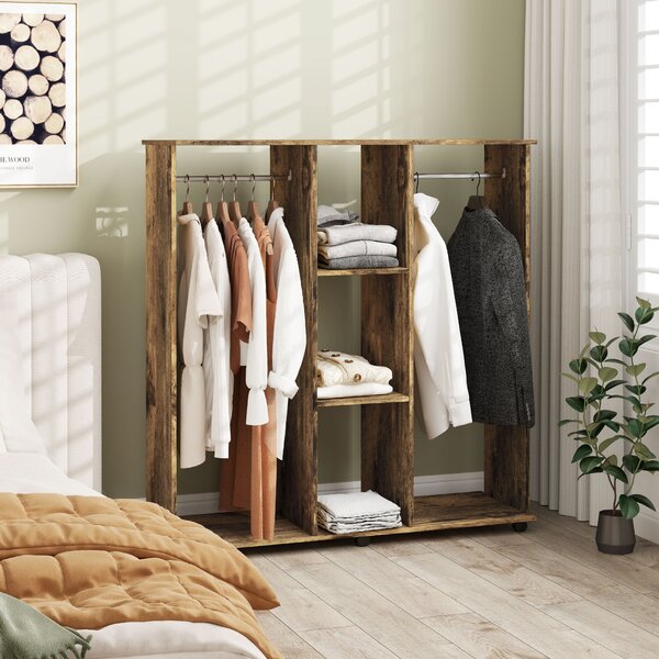 HOMCOM Armadio penderie mobiletto di archiviazione mobile 6 ruote 120 x 40 x 128 cm in legno marrone | Aosom Italy