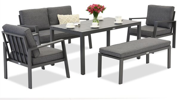 Zakintos Apetito 4 set in alluminio con panca antracite Garden Point