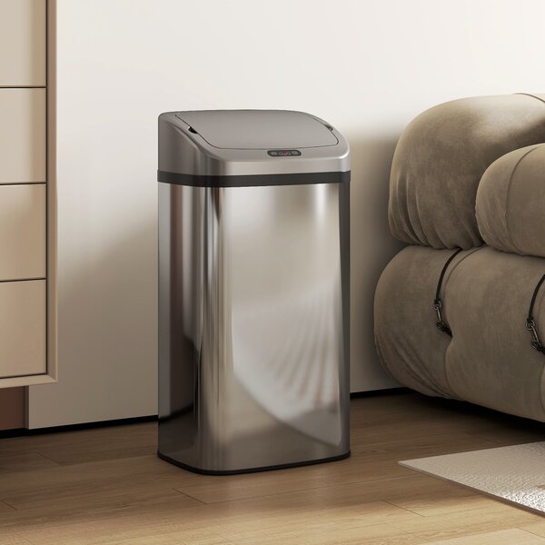 HOMCOM Bidone della spazzatura con sensore da 48 L per cucina o ufficio, funzione di chiusura automatica, in acciaio inossidabile, tono argento | Aosom Italy