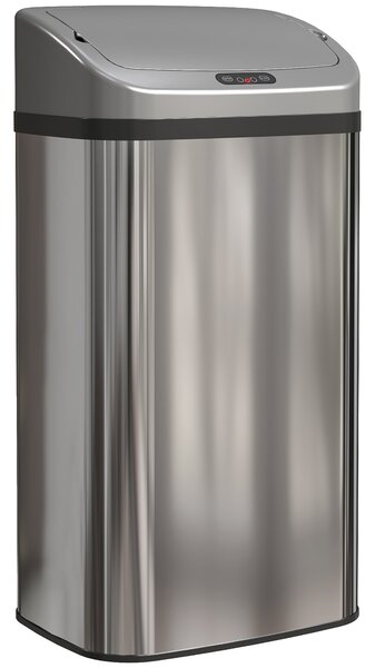 HOMCOM Bidone della spazzatura con sensore da 48 L per cucina o ufficio, funzione di chiusura automatica, in acciaio inossidabile, tono argento | Aosom Italy