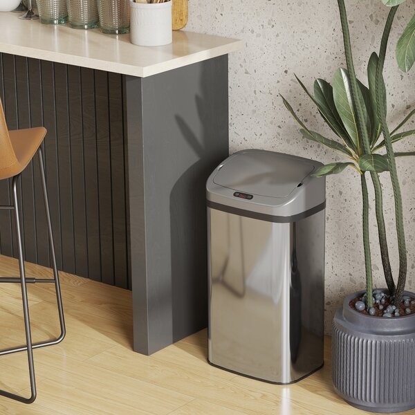 HOMCOM Bidone della spazzatura con sensore da 48 L per cucina o ufficio, funzione di chiusura automatica, in acciaio inossidabile, tono argento | Aosom Italy