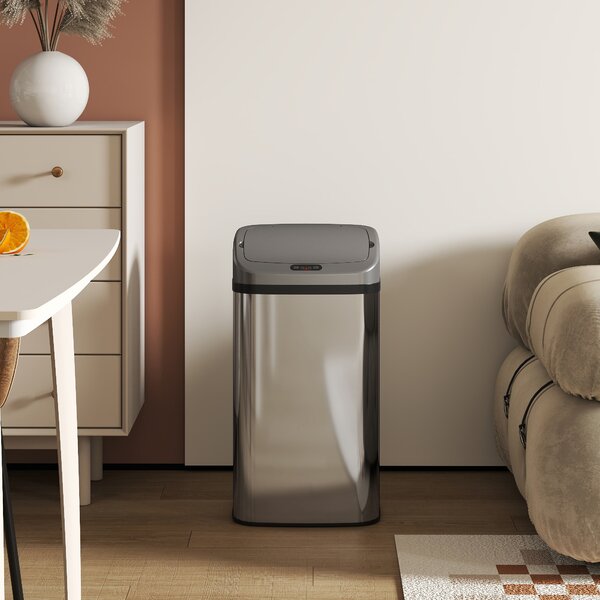 HOMCOM Bidone della spazzatura con sensore da 48 L per cucina o ufficio, funzione di chiusura automatica, in acciaio inossidabile, tono argento | Aosom Italy
