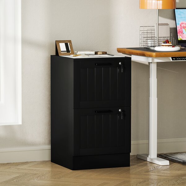 HOMCOM Mobiletto per ufficio, mobile portaoggetti in legno con 2 cassetti e serratura, barre di sospensione regolabili, 40 x 40 x 71 cm, nero | Aosom Italy