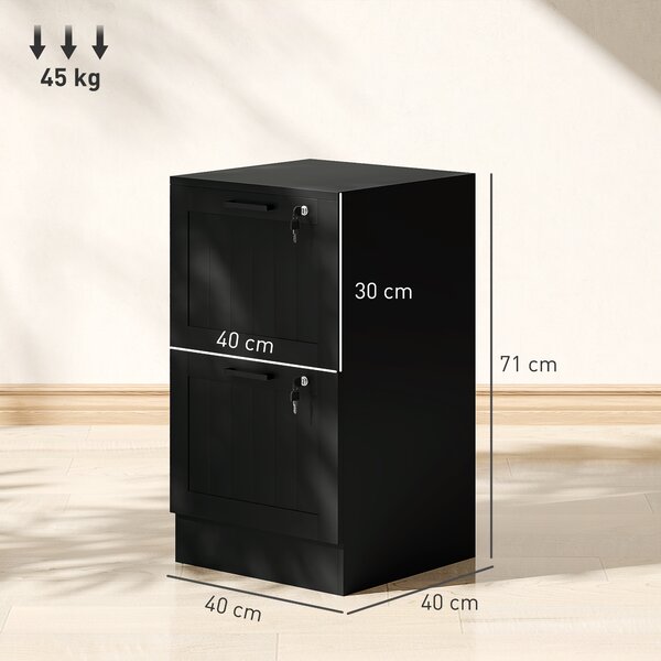 HOMCOM Mobiletto per ufficio, mobile portaoggetti in legno con 2 cassetti e serratura, barre di sospensione regolabili, 40 x 40 x 71 cm, nero | Aosom Italy