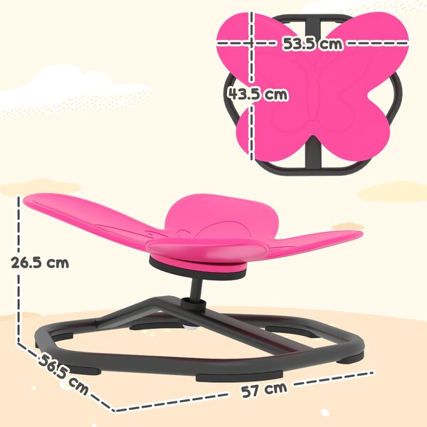 AIYAPLAY Sedia Girevole Sensoriale per Bambini, Forma a Farfalla, promuove Equilibrio e Coordinazione, Plastica, Metallo, Rosa | Aosom Italy