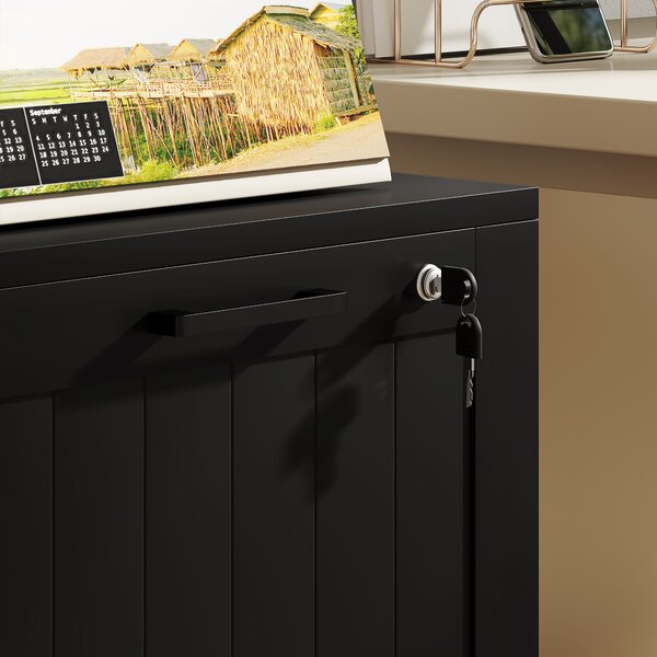 HOMCOM Mobiletto per ufficio, mobile portaoggetti in legno con 2 cassetti e serratura, barre di sospensione regolabili, 40 x 40 x 71 cm, nero | Aosom Italy