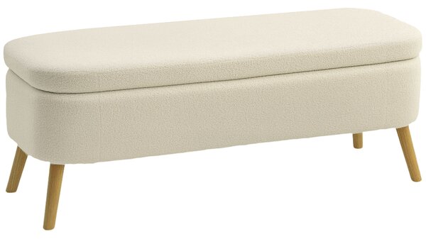 HOMCOM Panca Contenitore da 65L in Tessuto Teddy e Gambe in Legno, 120x42x45 cm, Beige | Aosom Italy