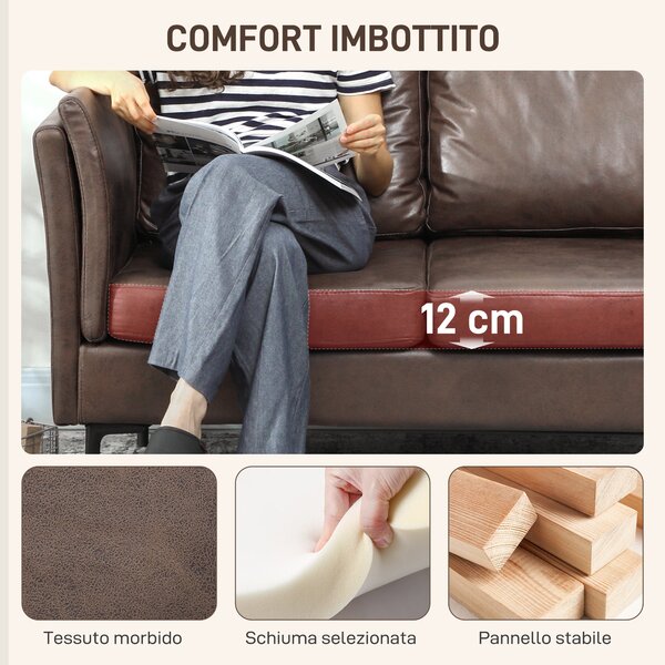 HOMCOM Divano Moderno 2 Posti con Imbottitura Spessa, in Pelle Traspirante E Gambe in Metallo, 137x72x88 cm, Marrone Scuro | Aosom Italy