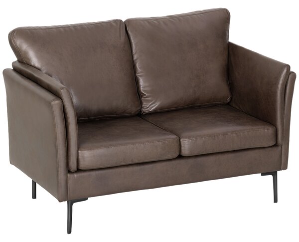 HOMCOM Divano Moderno 2 Posti con Imbottitura Spessa, in Pelle Traspirante E Gambe in Metallo, 137x72x88 cm, Marrone Scuro | Aosom Italy