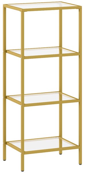 HOMCOM Mobiletto Scaffale a 4 Livelli Minimal in Metallo e Vetro Temperato, 40x30x96.5 cm, color Oro | Aosom Italy