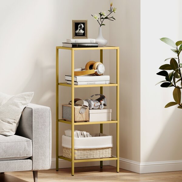 HOMCOM Mobiletto Scaffale a 4 Livelli Minimal in Metallo e Vetro Temperato, 40x30x96.5 cm, color Oro | Aosom Italy