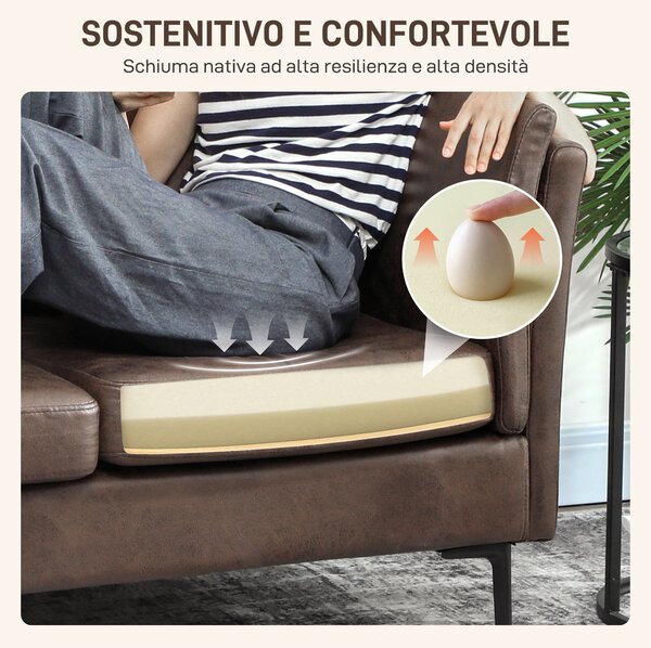 HOMCOM Divano Moderno 2 Posti con Imbottitura Spessa, in Pelle Traspirante E Gambe in Metallo, 137x72x88 cm, Marrone Scuro | Aosom Italy
