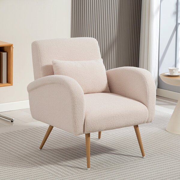 HOMCOM Poltrona per Salotto Moderna in Tessuto Teddy con Cuscino Lombare Sfoderabile, 77x77x83 cm, Beige | Aosom Italy