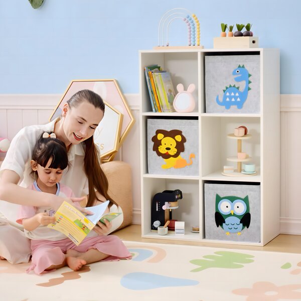 ZONEKIZ Scaffale Libreria Portagiochi Armadietto a Scomparti per Bambini 3+ Anni a 6 Cubi, in MDF e Melamina, Grigio e Bianco|Aosom Italy