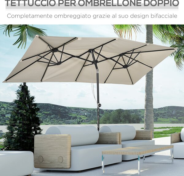 Outsunny Ombrellone Doppio Inclinabile e Regolabile con Cordicella, in Poliestere e Metallo, 150x295x170-214 cm, Crema