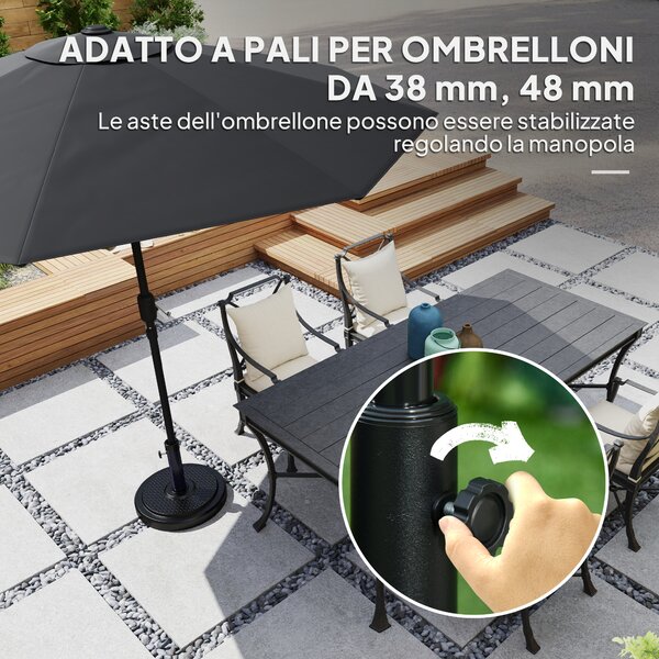 Outsunny Base per Ombrellone da 22 kg Rotonda per Ombrelloni Max. 2.8 m e Pali da 38 mm o 48 mm, Nero