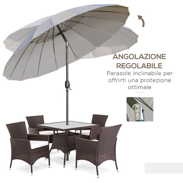 Outsunny Ombrellone da Giardino e Terrazza 2.5x2.5 m a Manovella con 18 Stecche e Inclinabile, Grigio