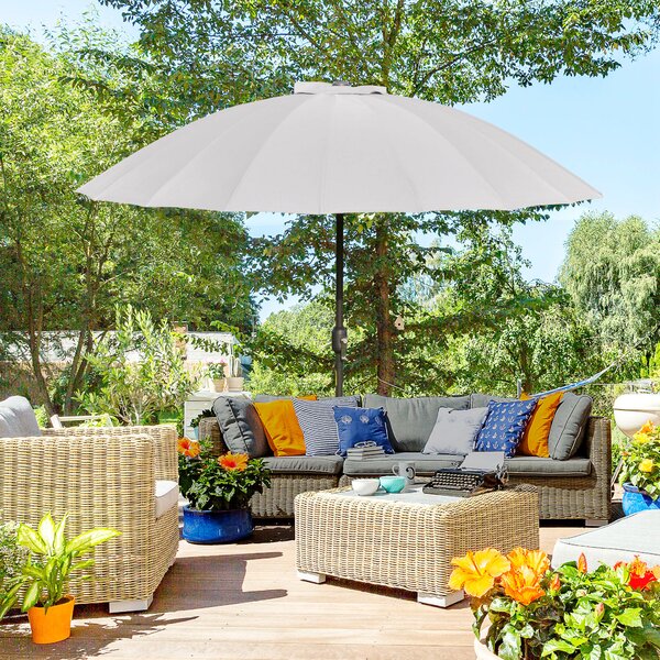 Outsunny Ombrellone da Giardino e Terrazza 2.5x2.5 m a Manovella con 18 Stecche e Inclinabile, Grigio
