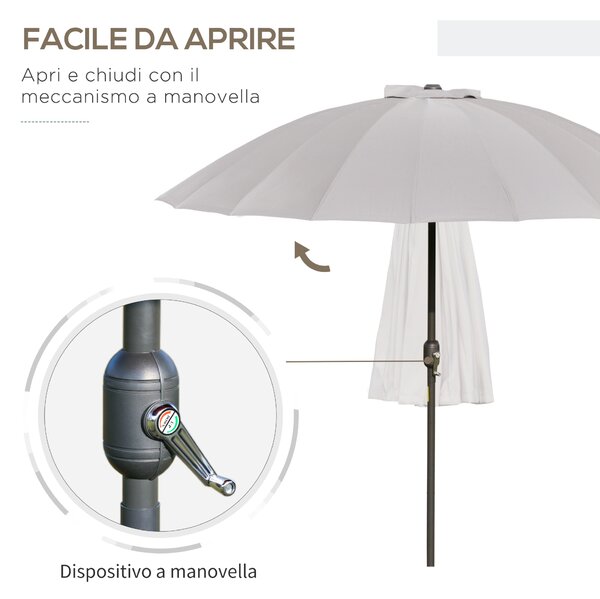 Outsunny Ombrellone da Giardino e Terrazza 2.5x2.5 m a Manovella con 18 Stecche e Inclinabile, Grigio