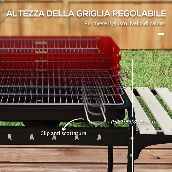 Outsunny Barbecue a Carbonella con Griglia Regolabile e 3 Ripiani in Metallo Legno, 103x47x95 cm, Rosso