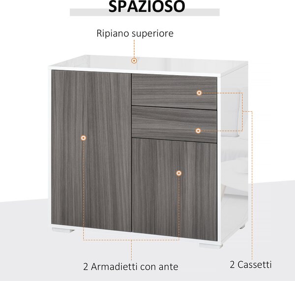 HOMCOM Mobiletto Armadietto Multiuso 2 Cassetti e 2 Armadietti, Apertura a Pressione, Mobile per Soggiorno, Cucina, Ufficio|Aosom