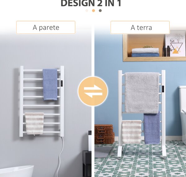 HOMCOM Scaldasalviette Elettrico a 8 Barre con Timer e Controllo Temperatura, in Acciaio al Carbonio, 50x45x80 cm, Bianco|Aosom