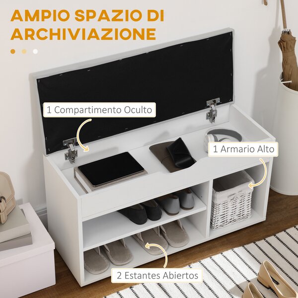 HOMCOM Scarpiera Salvaspazio per Ingresso con Panca Imbottita e Vani Aperti per Organizzazione Ottimale 80x30x43cm Colore Bianco|Aosom