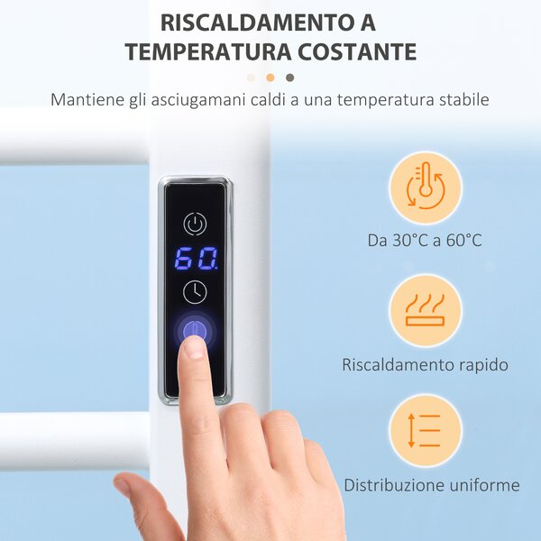 HOMCOM Scaldasalviette Elettrico a 8 Barre con Timer e Controllo Temperatura, in Acciaio al Carbonio, 50x45x80 cm, Bianco|Aosom