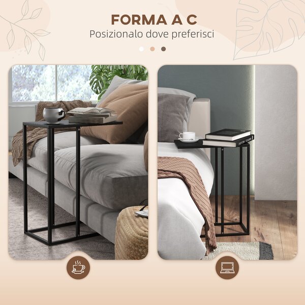 HOMCOM Tavolino da Salotto Alto e Industriale a forma di C in Acciaio, 46x26x60 cm, Nero